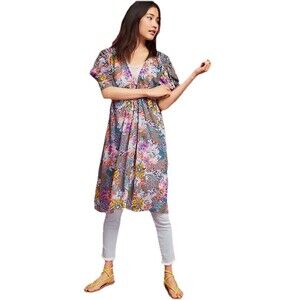 Anthropologie Akemi + Kin Valencia Dress Pink‎ Floral Rose Sheer L Cottagecore